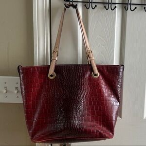 MICHAEL Michael Kors Crocodile-Embossed Red and Tan Tote
